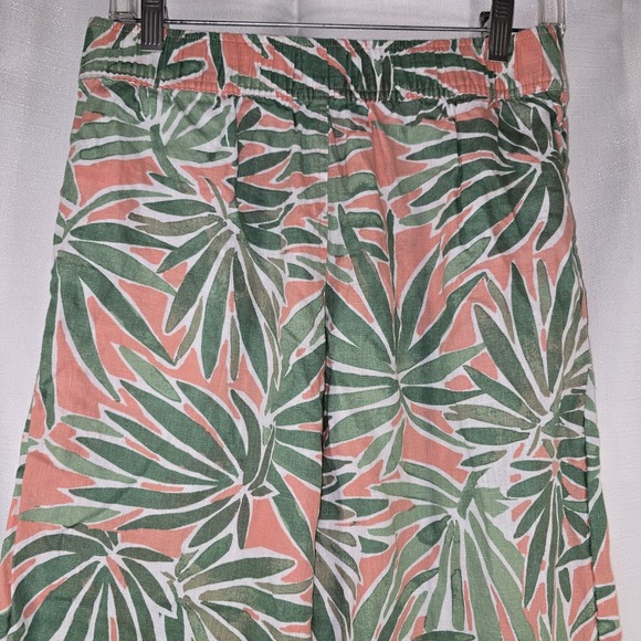 Sigrid Olsen Green Coral Tropical Linen‎ Pants Wide Leg Elastic Waist Size Small - Picture 9 of 16